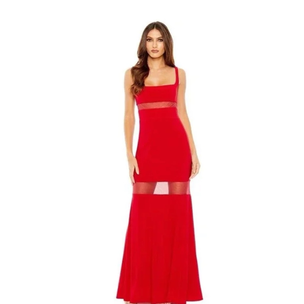 NWT Ieena for Mac Duggal #11698 Sheer Mesh Panel Red Column Gown Size 4